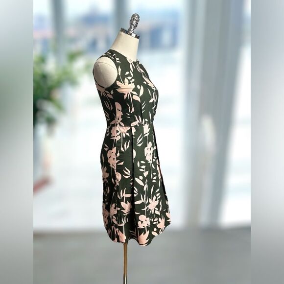 🔥 Marni Flounce Hem Floral Leaf Print Olive Green Dress Size 36 US size 0 - Picture 4 of 13